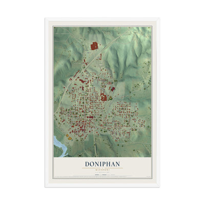 Map of Doniphan, Missouri, 12 x 18 inch print in a white wood frame