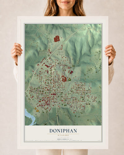 Map of Doniphan, Missouri, 24 x 36 inch print in a white wood frame