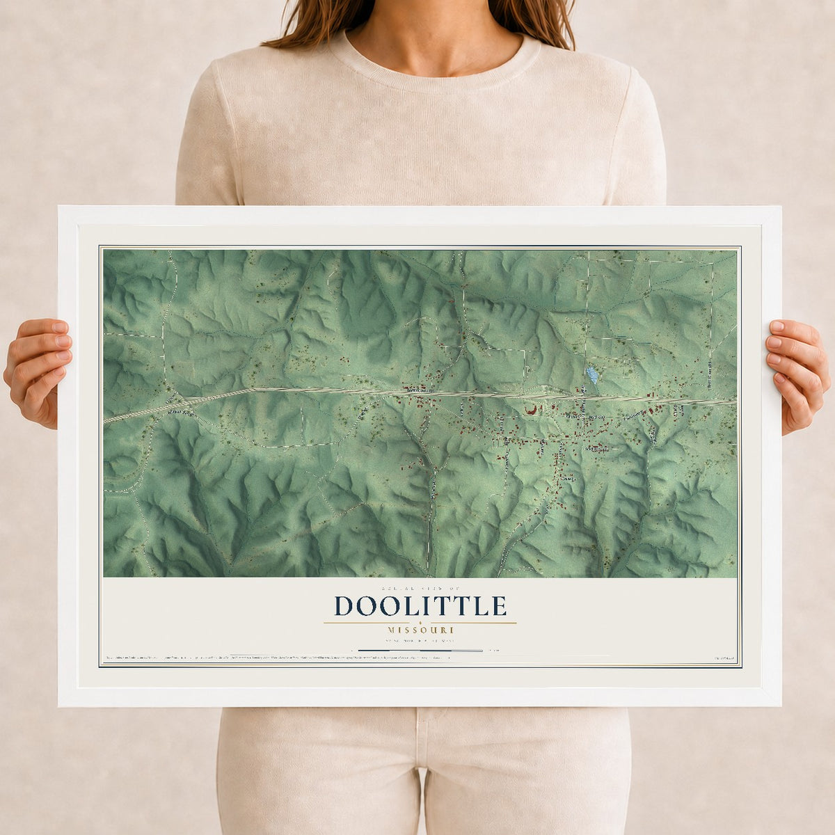 Map of Doolittle, Missouri, 12 x 18 inch print in a white wood frame