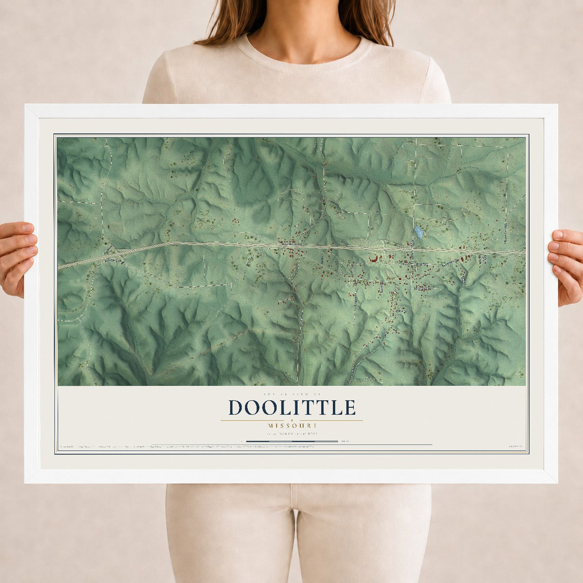 Map of Doolittle, Missouri, 18 x 24 inch print in a white wood frame