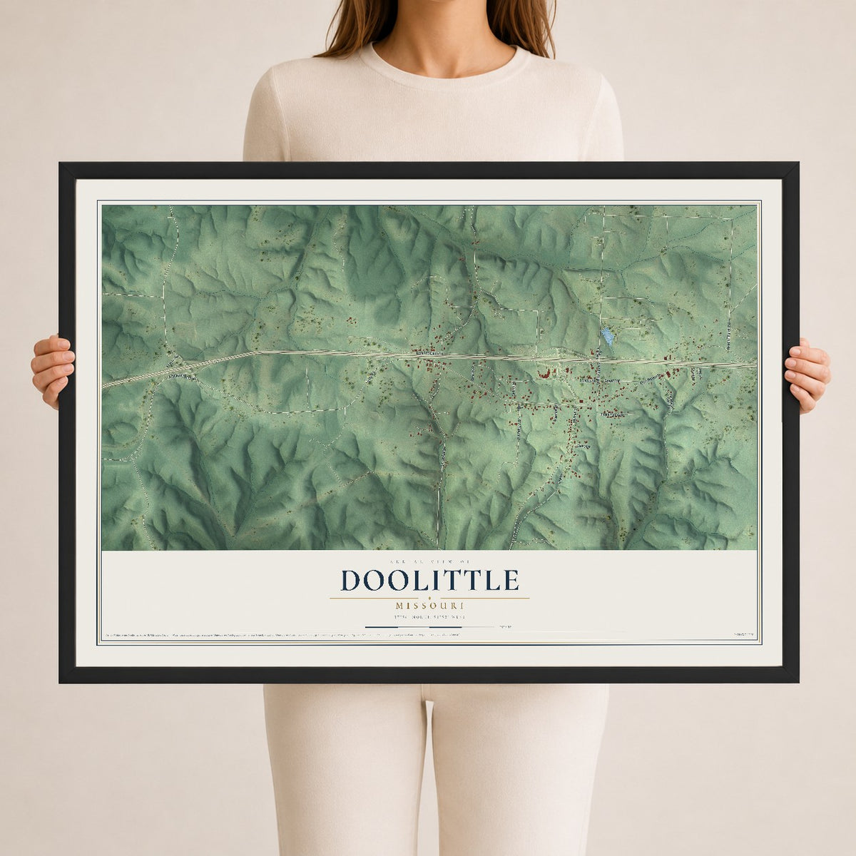 Map of Doolittle, Missouri, 24 x 36 inch print in a black wood frame