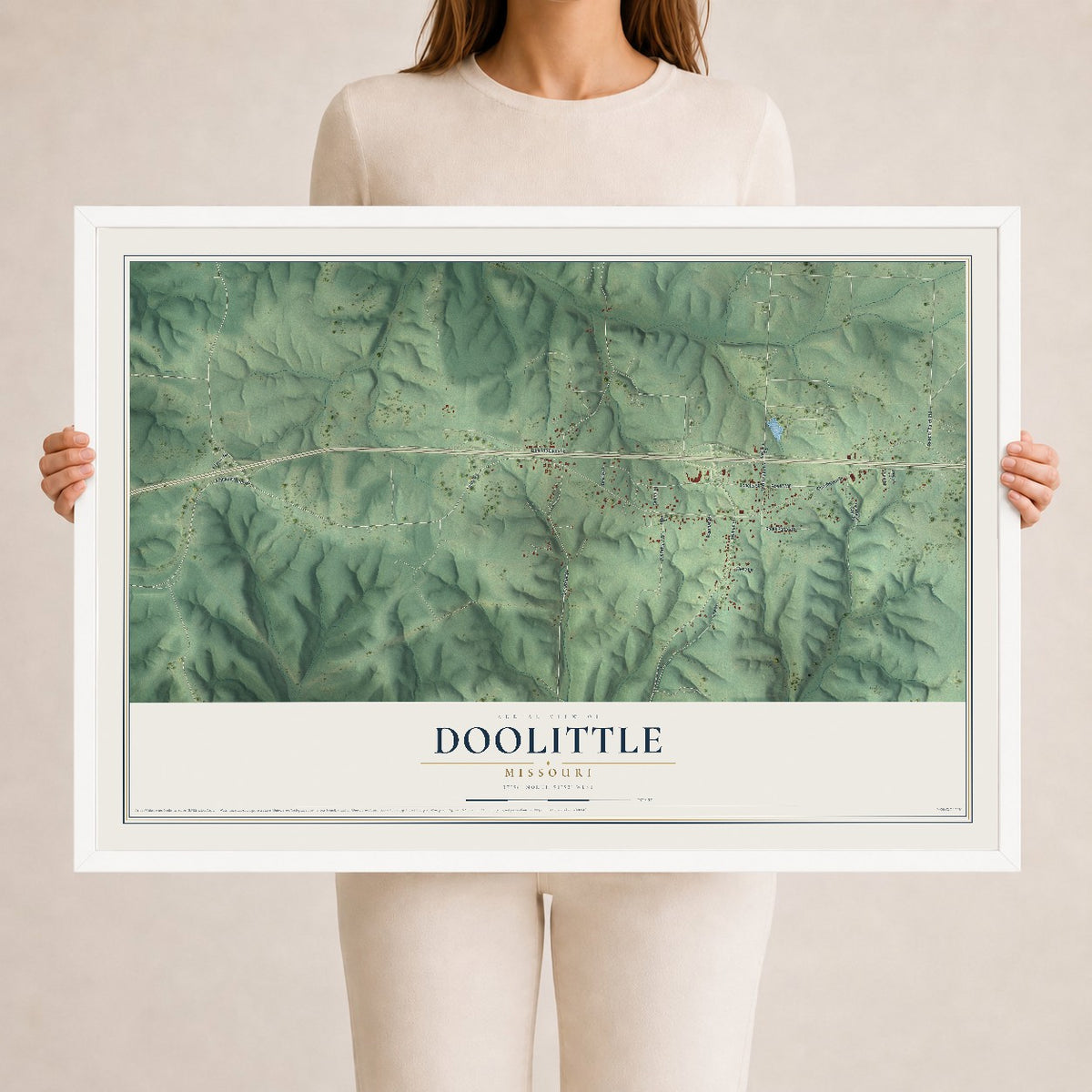 Map of Doolittle, Missouri, 24 x 36 inch print in a white wood frame