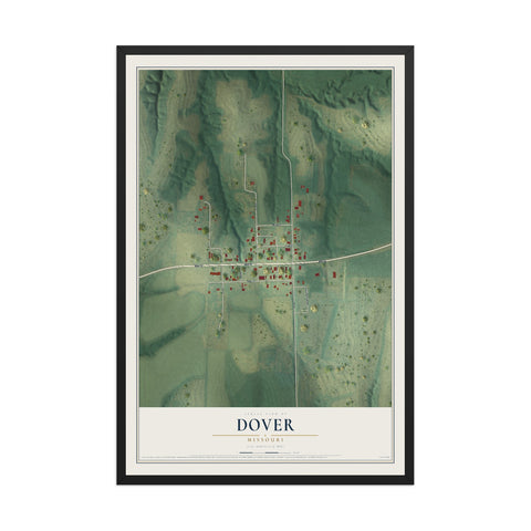 Map of Dover, Missouri, 12 x 18 inch print in a black wood frame