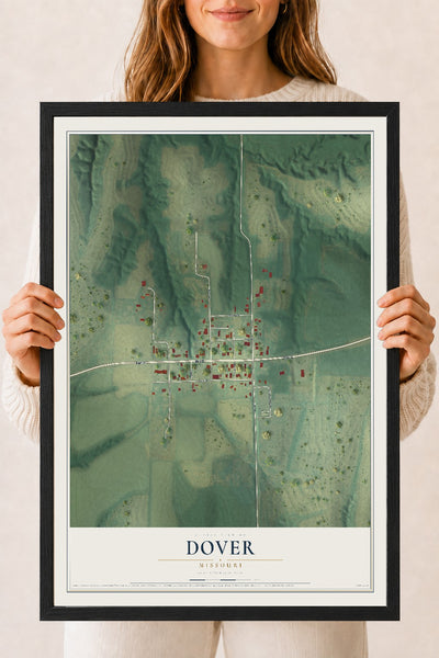 Map of Dover, Missouri, 18 x 24 inch print in a black wood frame