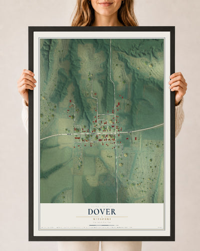Map of Dover, Missouri, 24 x 36 inch print in a black wood frame