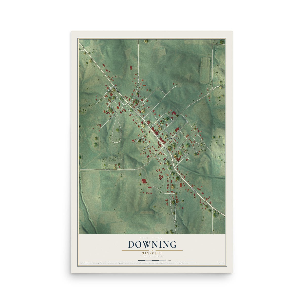 Map of Downing, Missouri, 12 x 18 inch unframed archival matte print