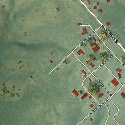 Second close-up of the map of Downing, Missouri print showing more streets and buildings