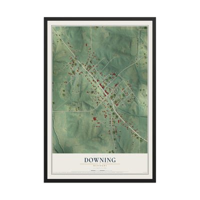Map of Downing, Missouri, 12 x 18 inch print in a black wood frame