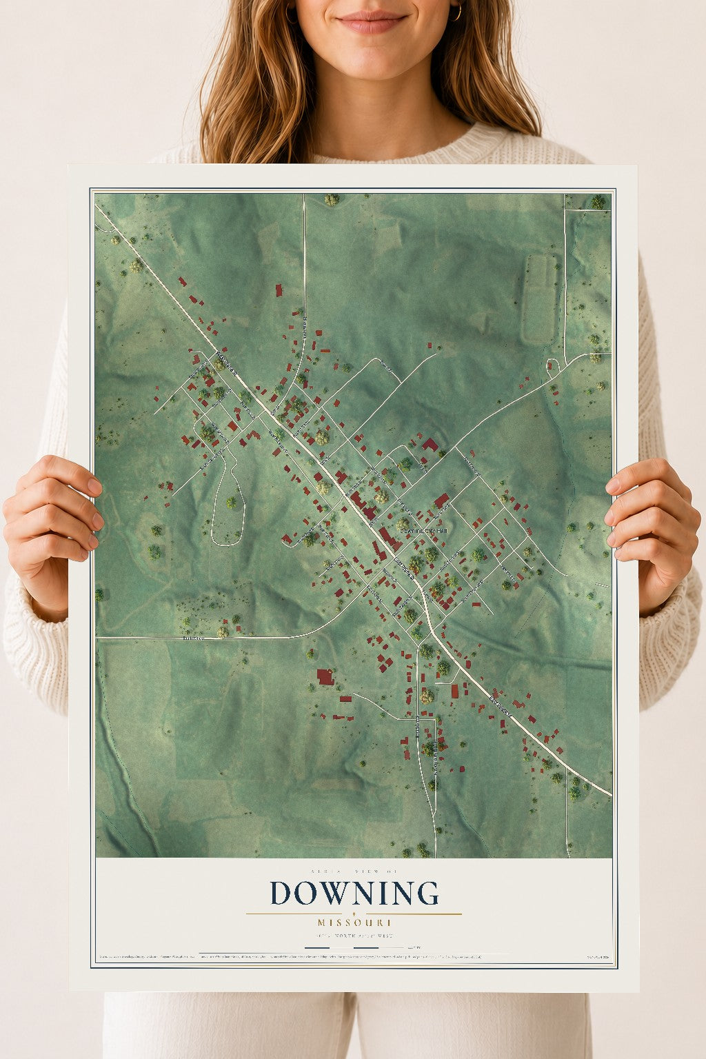 Map of Downing, Missouri, 18 x 24 inch unframed archival matte print