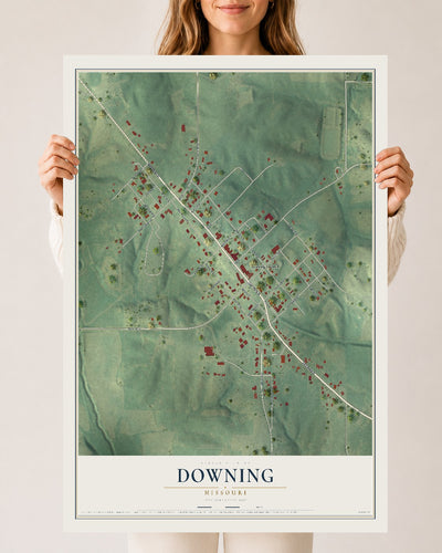 Map of Downing, Missouri, 24 x 36 inch unframed archival matte print