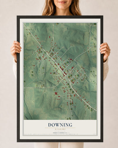Map of Downing, Missouri, 24 x 36 inch print in a black wood frame