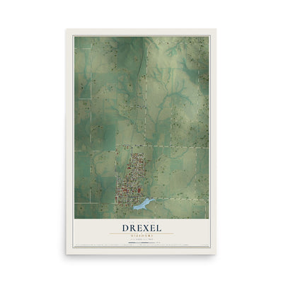 Map of Drexel, Missouri, 12 x 18 inch unframed archival matte print
