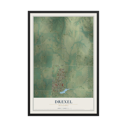 Map of Drexel, Missouri, 12 x 18 inch print in a black wood frame