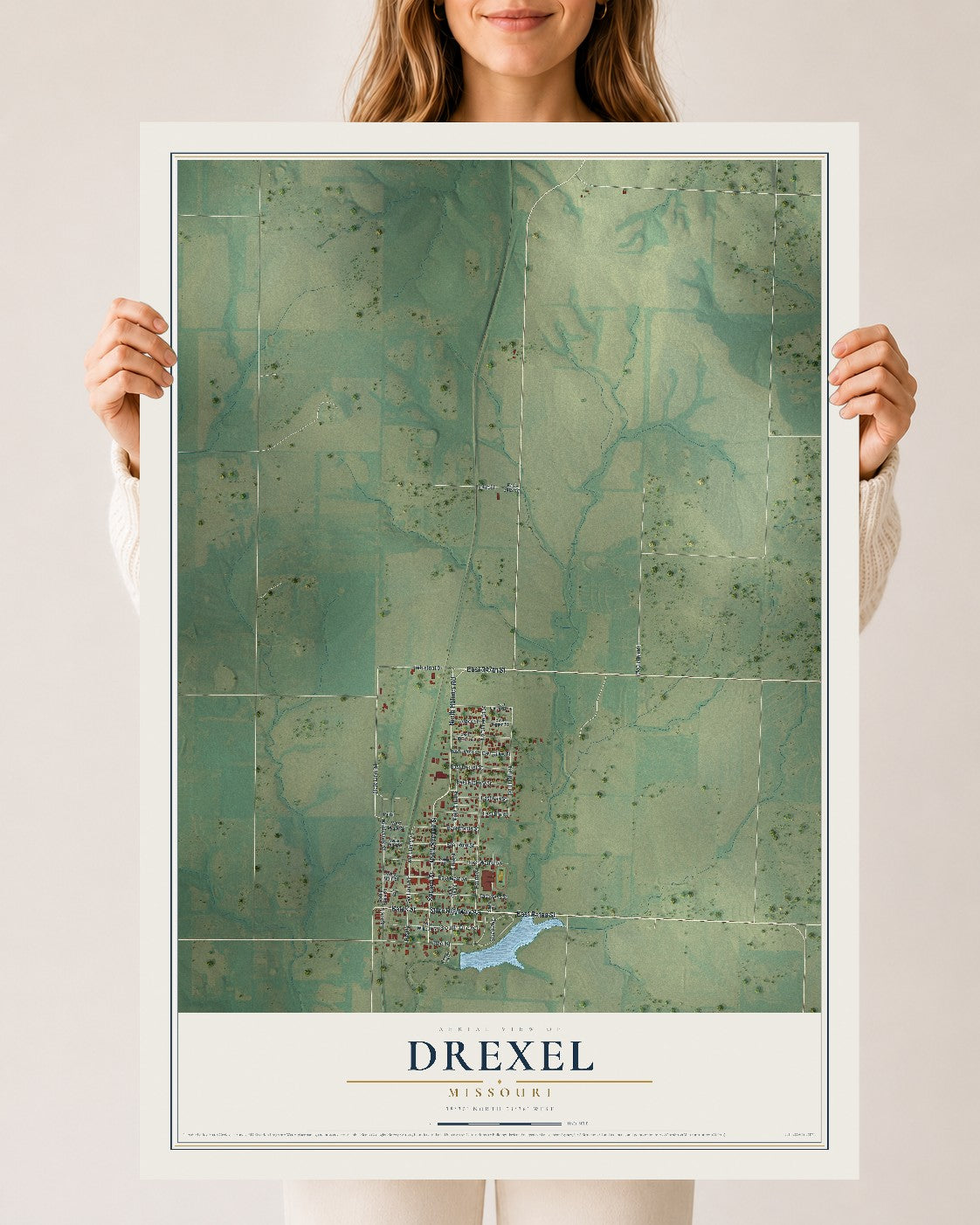 Map of Drexel, Missouri, 24 x 36 inch unframed archival matte print