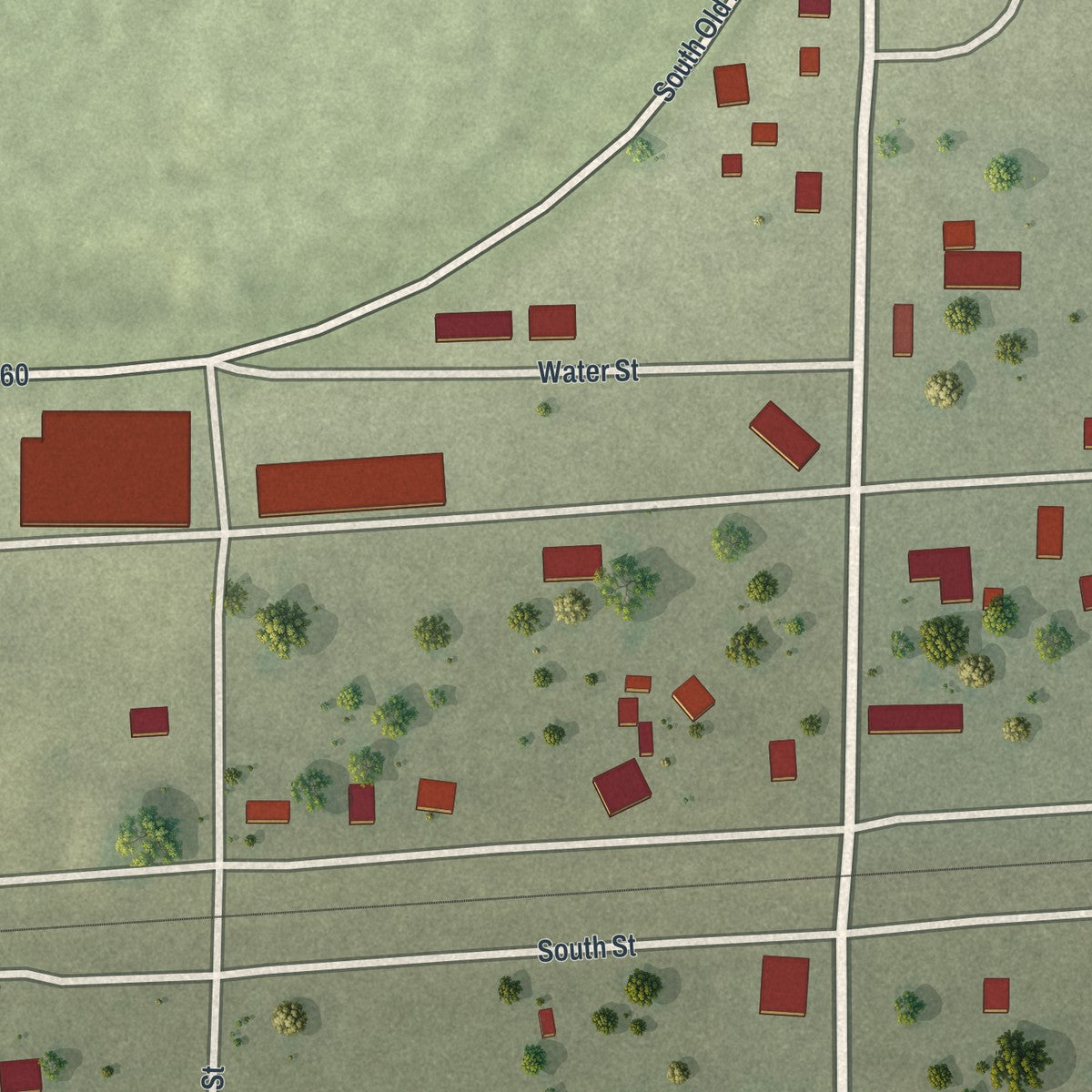 Close-up of the map of Dudley, Missouri print showing street and building detail
