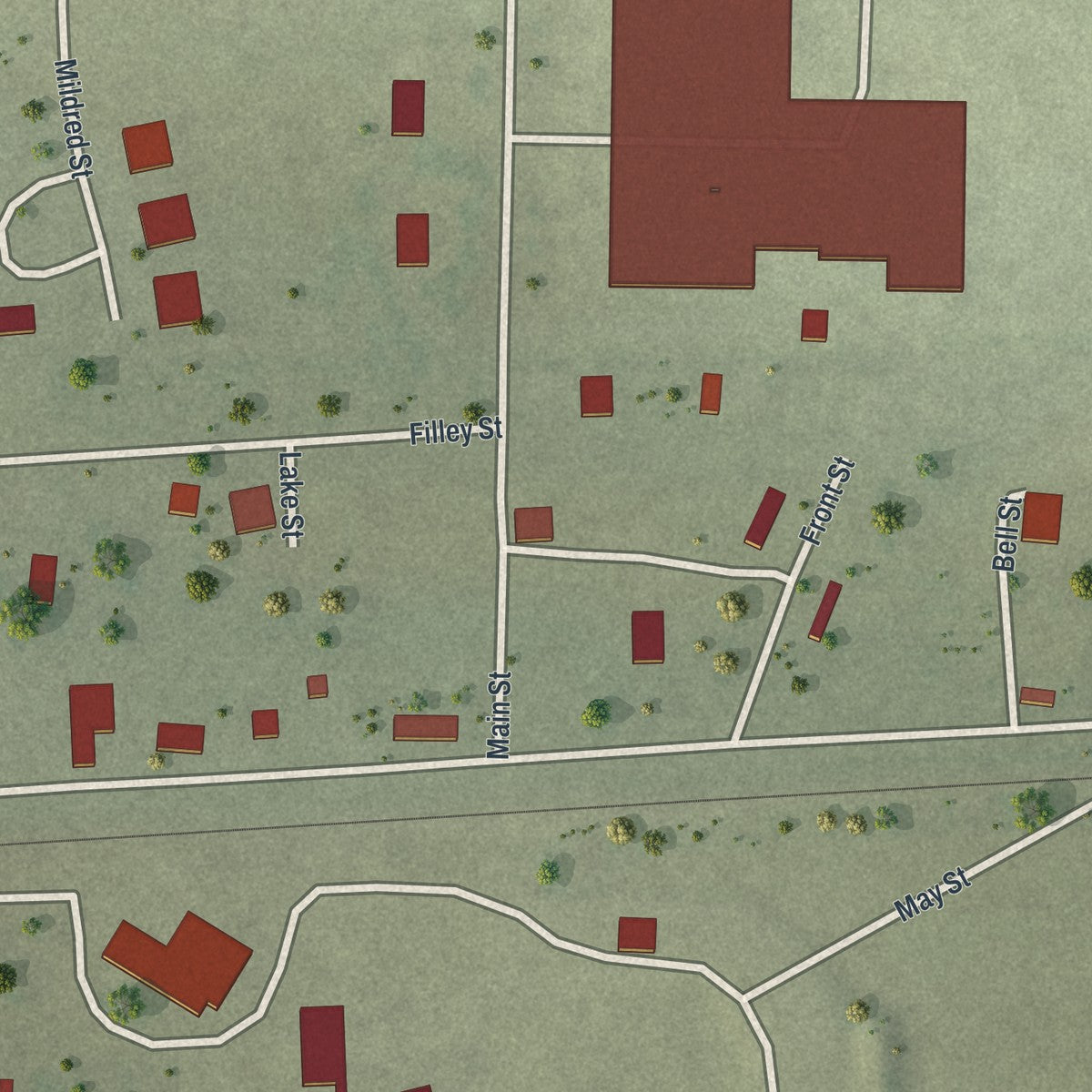 Second close-up of the map of Dudley, Missouri print showing more streets and buildings