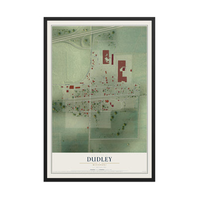 Map of Dudley, Missouri, 12 x 18 inch print in a black wood frame