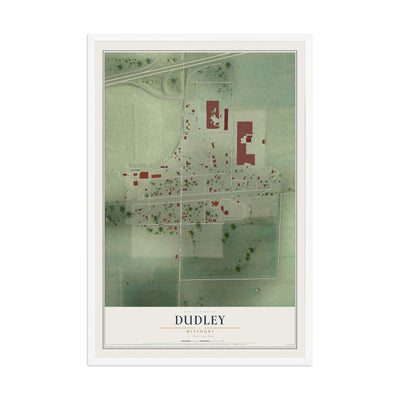 Map of Dudley, Missouri, 12 x 18 inch print in a white wood frame