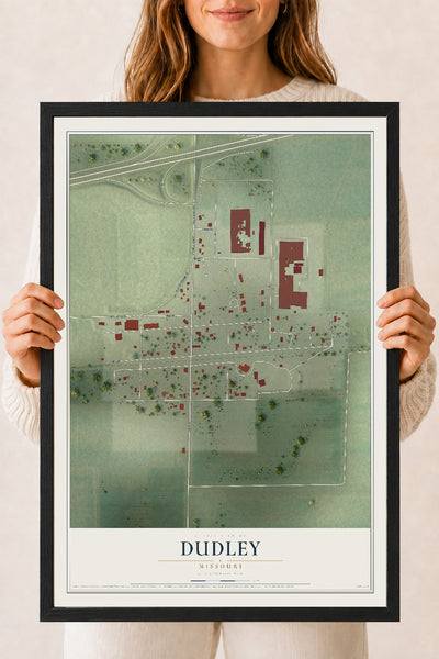 Map of Dudley, Missouri, 18 x 24 inch print in a black wood frame
