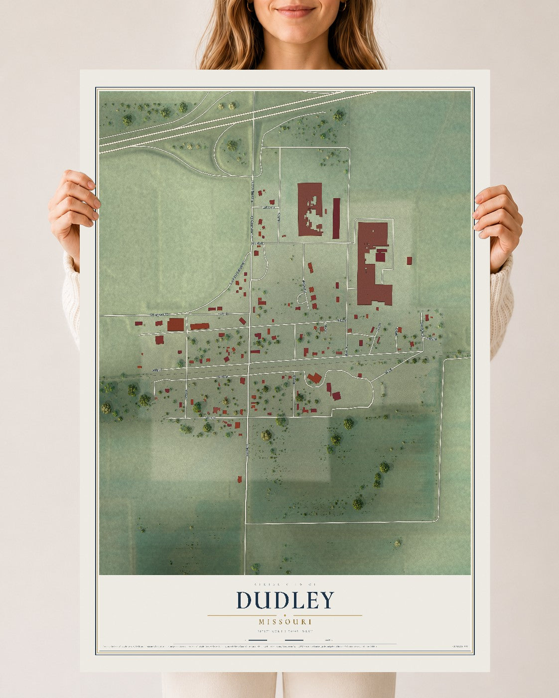 Map of Dudley, Missouri, 24 x 36 inch unframed archival matte print