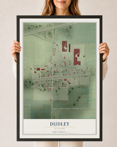 Map of Dudley, Missouri, 24 x 36 inch print in a black wood frame