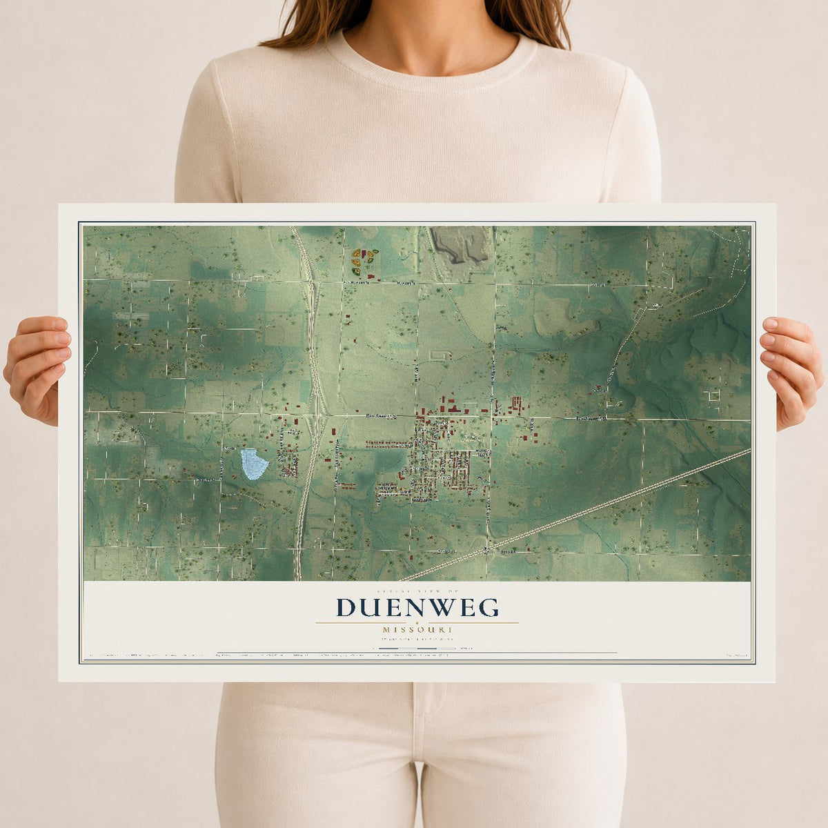 Map of Duenweg, Missouri, 12 x 18 inch unframed archival matte print