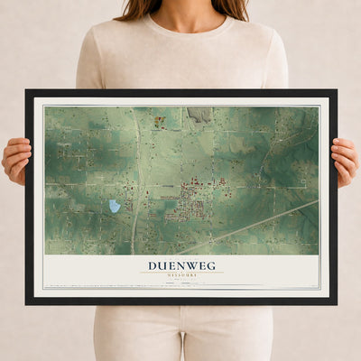 Map of Duenweg, Missouri, 12 x 18 inch print in a black wood frame