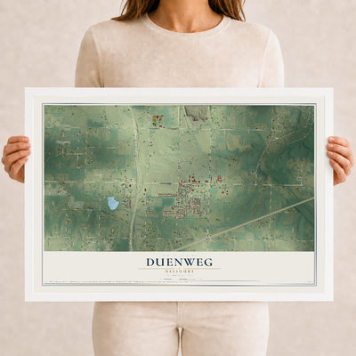 Map of Duenweg, Missouri, 12 x 18 inch print in a white wood frame