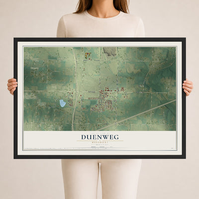 Map of Duenweg, Missouri, 24 x 36 inch print in a black wood frame