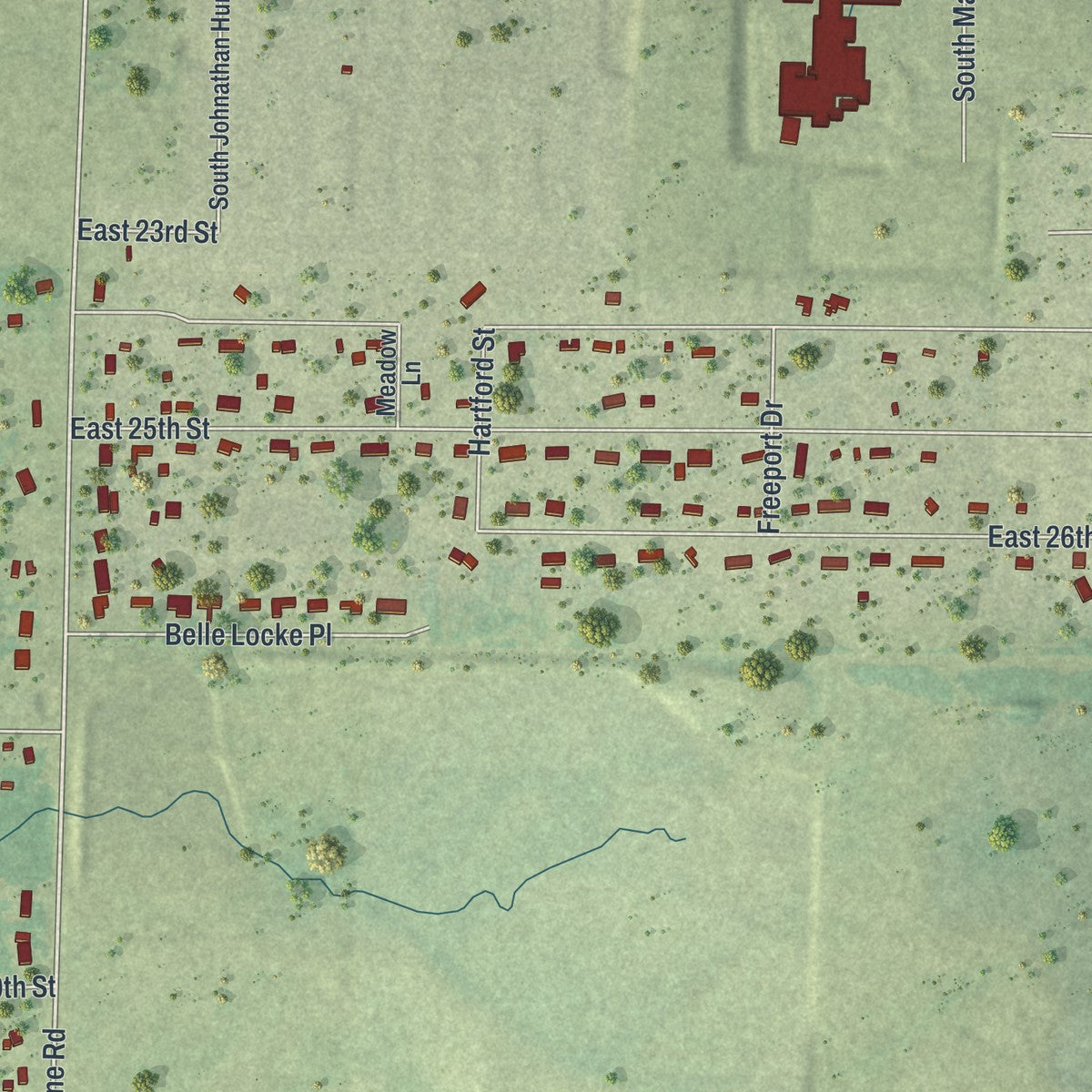 Second close-up of the map of Duquesne, Missouri print showing more streets and buildings