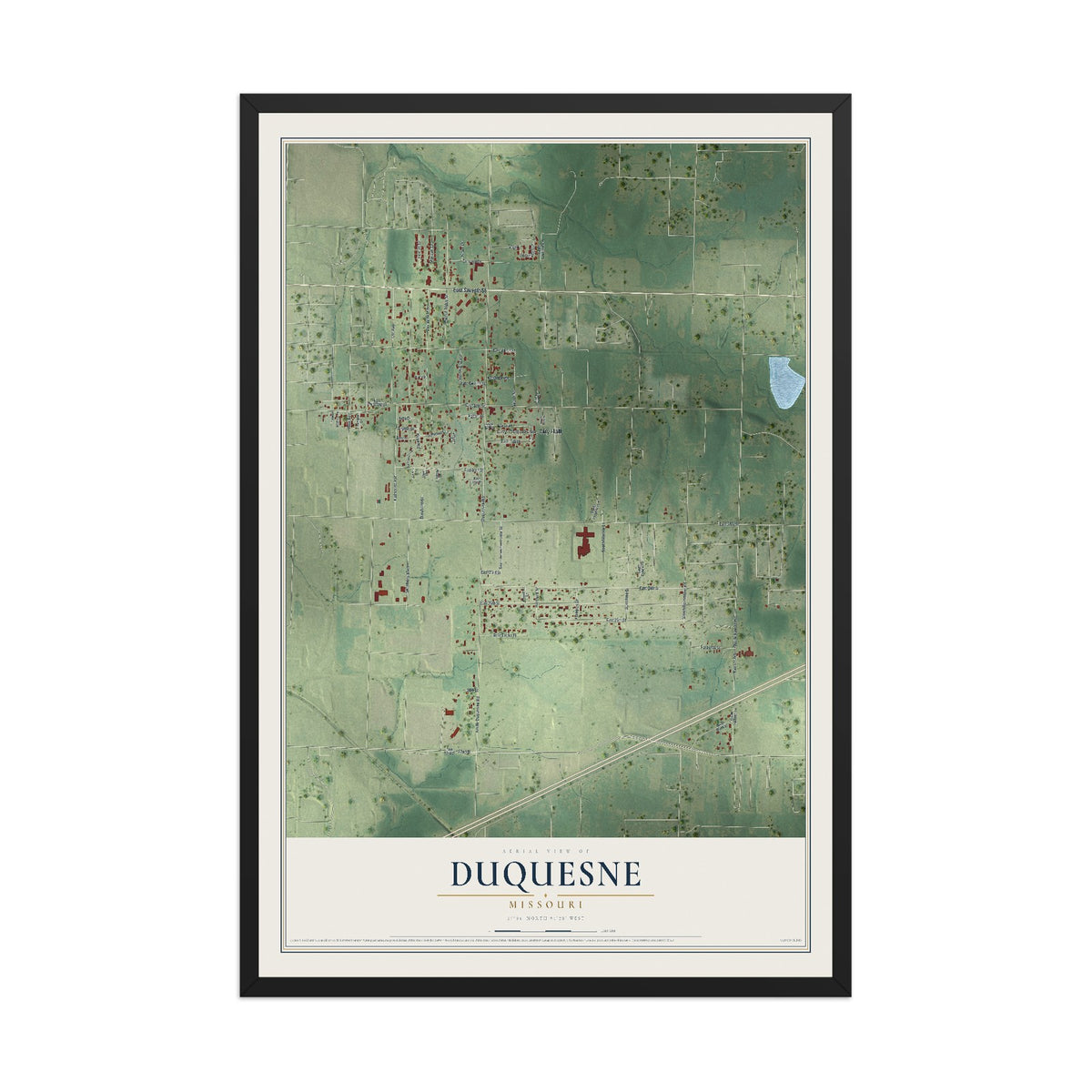 Map of Duquesne, Missouri, 12 x 18 inch print in a black wood frame