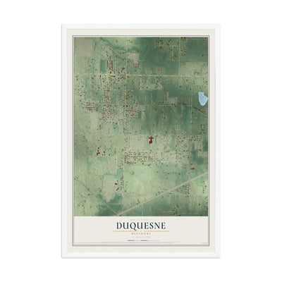 Map of Duquesne, Missouri, 12 x 18 inch print in a white wood frame