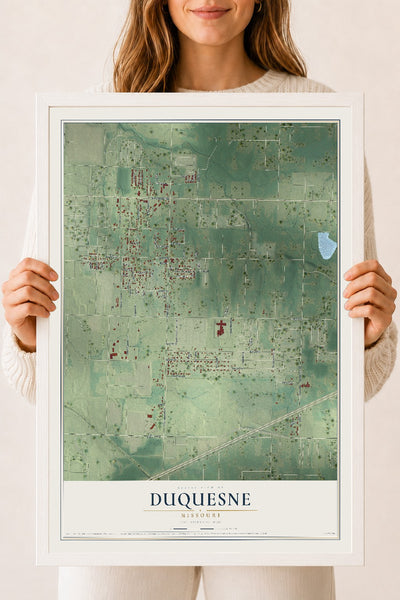 Map of Duquesne, Missouri, 18 x 24 inch print in a white wood frame