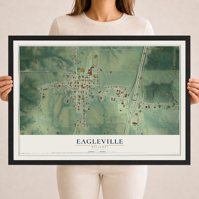 Map of Eagleville, Missouri, 18 x 24 inch print in a black wood frame
