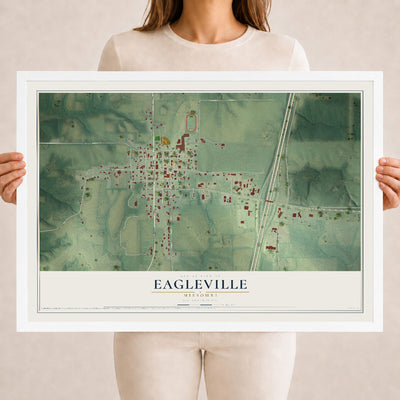 Map of Eagleville, Missouri, 18 x 24 inch print in a white wood frame