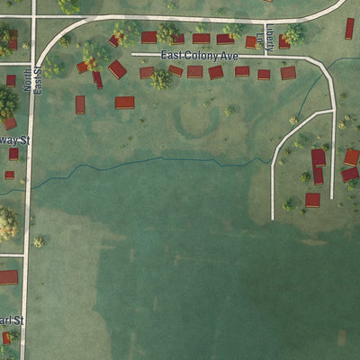 Second close-up of the map of East Lynne, Missouri print showing more streets and buildings