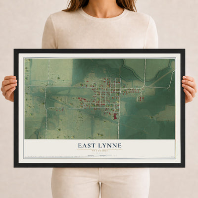 Map of East Lynne, Missouri, 12 x 18 inch print in a black wood frame