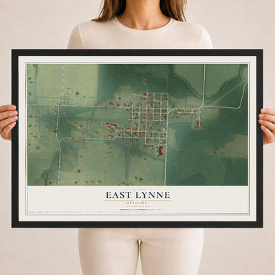 Map of East Lynne, Missouri, 18 x 24 inch print in a black wood frame
