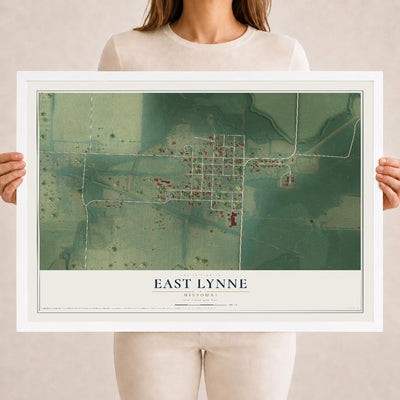 Map of East Lynne, Missouri, 18 x 24 inch print in a white wood frame