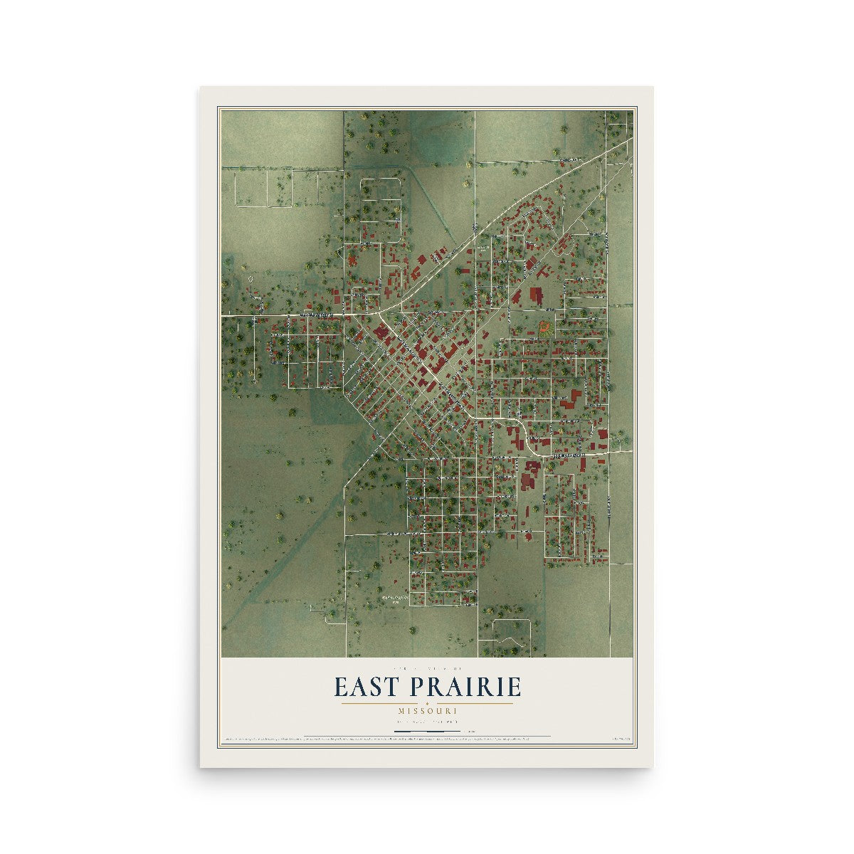 Map of East Prairie, Missouri, 12 x 18 inch unframed archival matte print