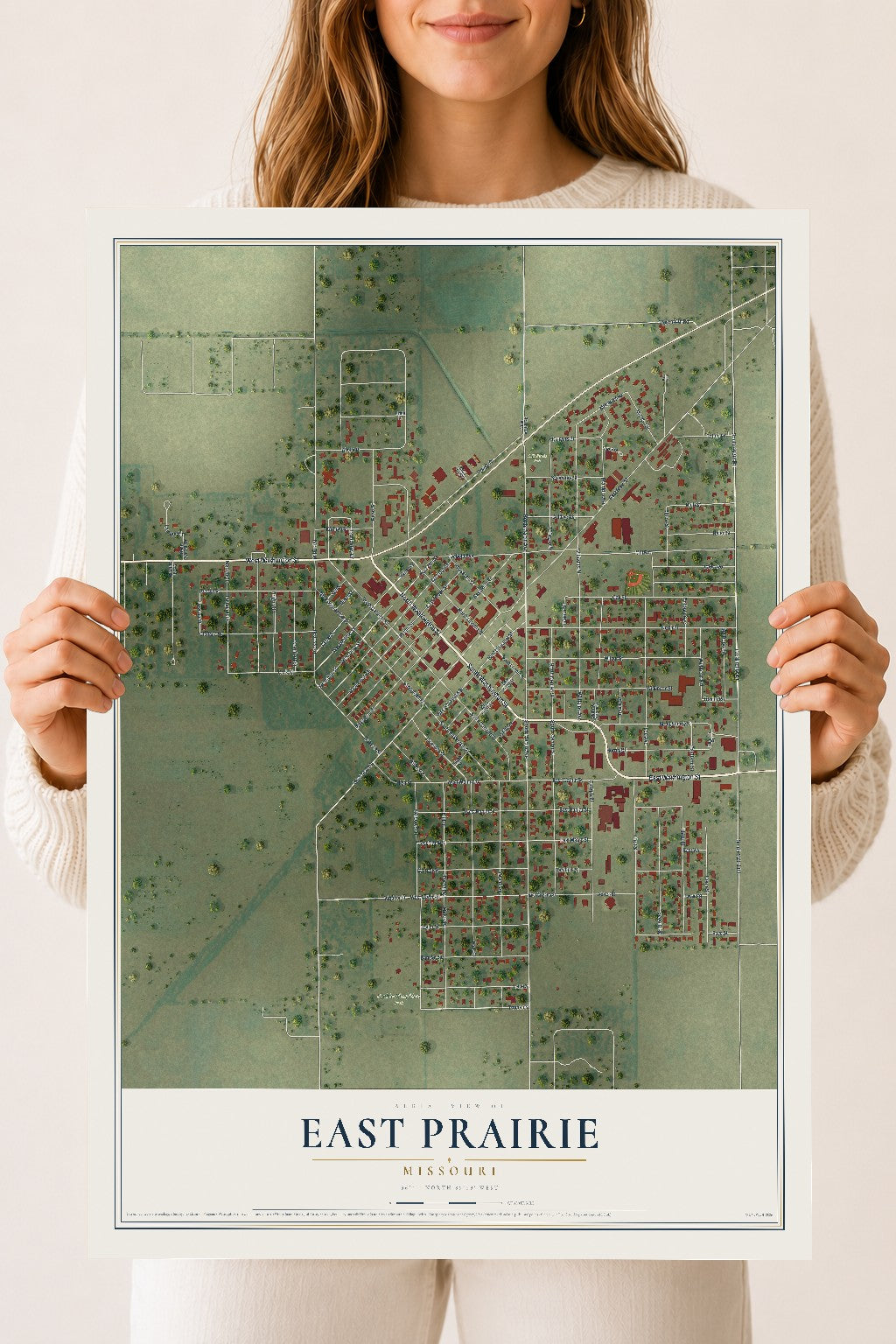 Map of East Prairie, Missouri, 18 x 24 inch unframed archival matte print