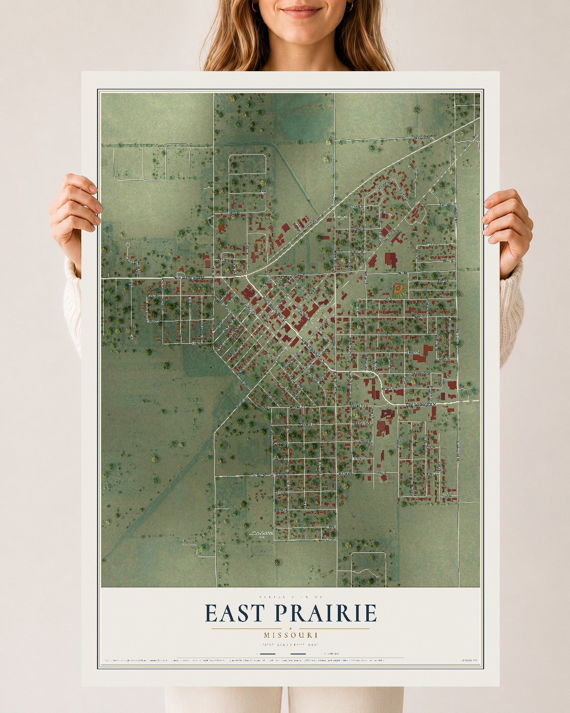 Map of East Prairie, Missouri, 24 x 36 inch unframed archival matte print