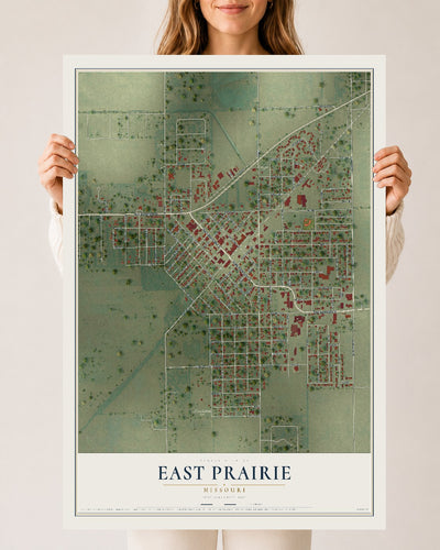 Map of East Prairie, Missouri, 24 x 36 inch unframed archival matte print