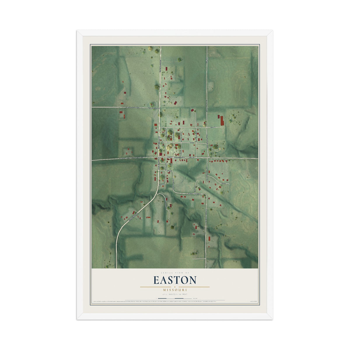 Map of Easton, Missouri, 12 x 18 inch print in a white wood frame