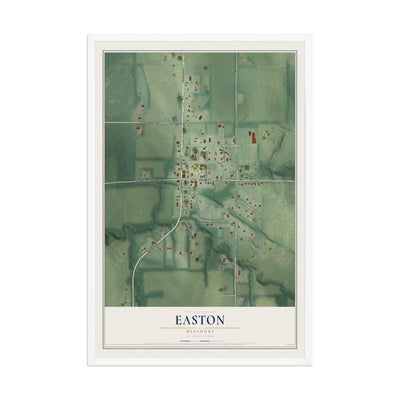 Map of Easton, Missouri, 12 x 18 inch print in a white wood frame