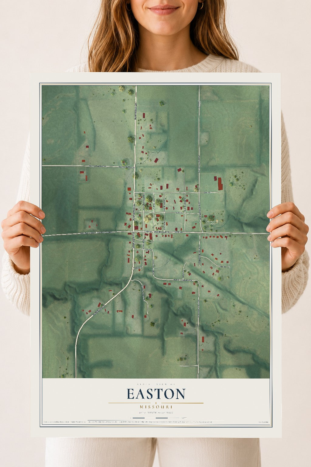 Map of Easton, Missouri, 18 x 24 inch unframed archival matte print