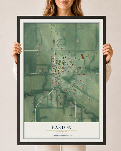 Map of Easton, Missouri, 24 x 36 inch print in a black wood frame