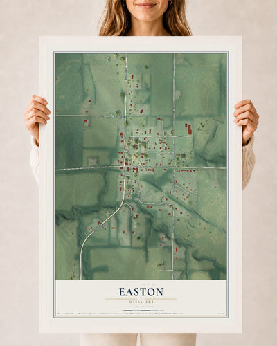 Map of Easton, Missouri, 24 x 36 inch print in a white wood frame