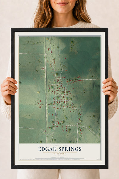 Map of Edgar Springs, Missouri, 18 x 24 inch print in a black wood frame