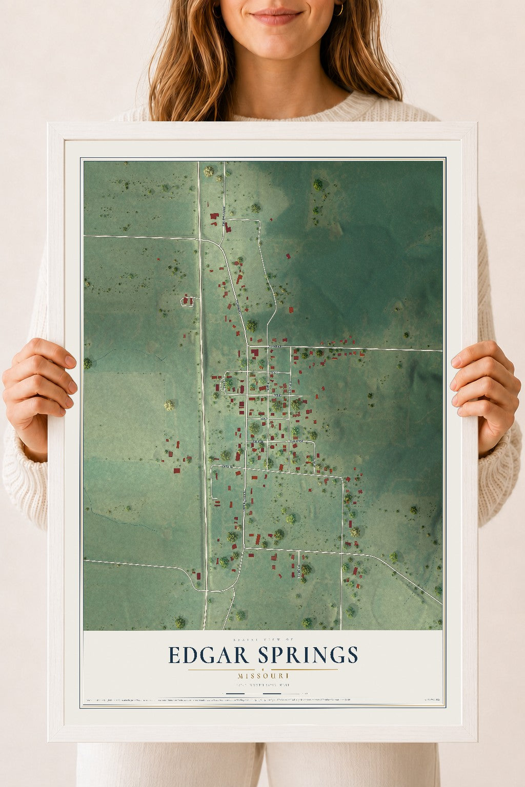 Map of Edgar Springs, Missouri, 18 x 24 inch print in a white wood frame